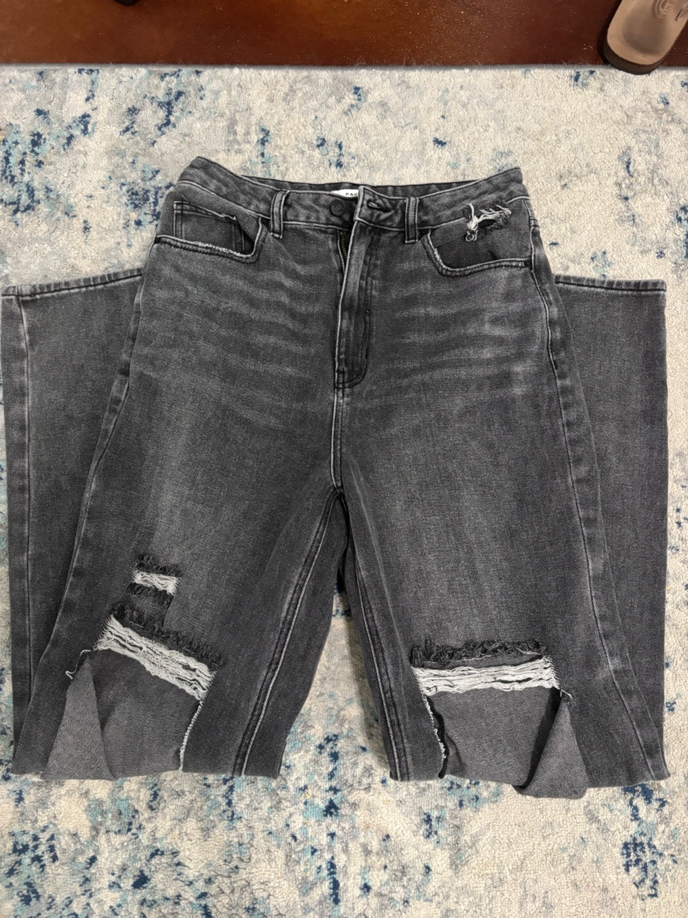 PacSun Women's Black Gray Distressed Straight Leg Jeans